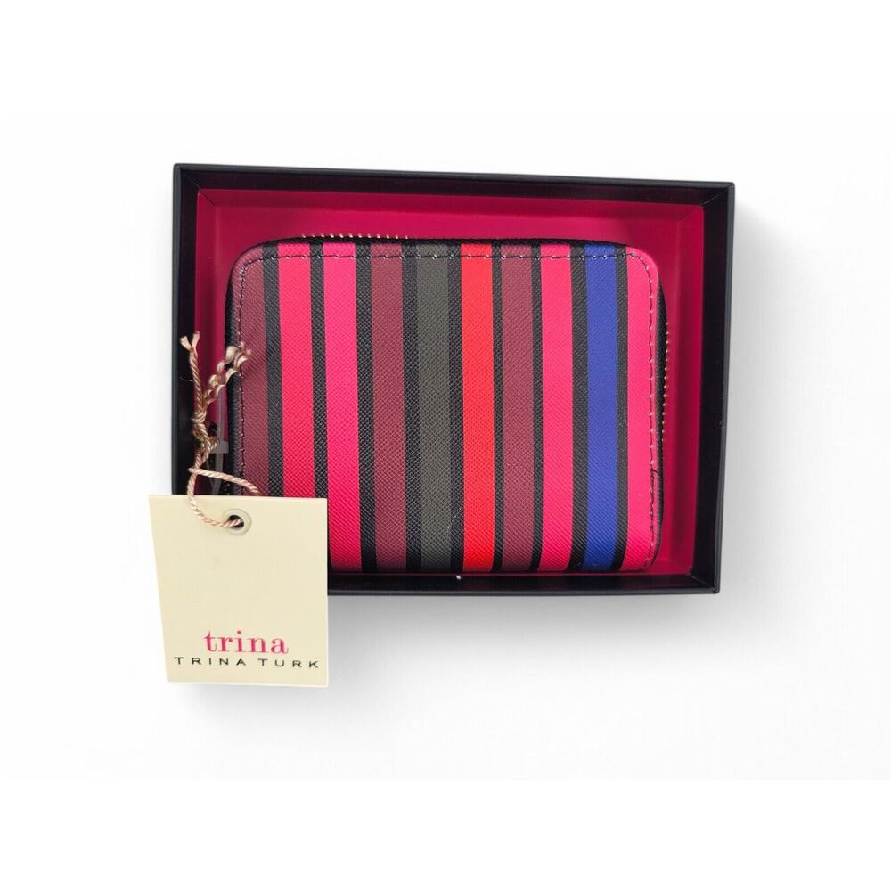 Trina Turk Multicolor Stripe Coin Purse Card Wallet Zip Around Gift‎ Boxed NWT